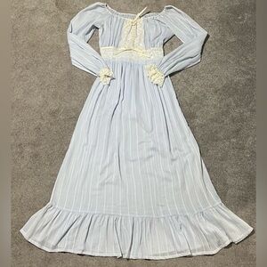 Vintage JC Penney Fashions Sheer Maxi Nightgown Lace Blue Prairie Cottagecore